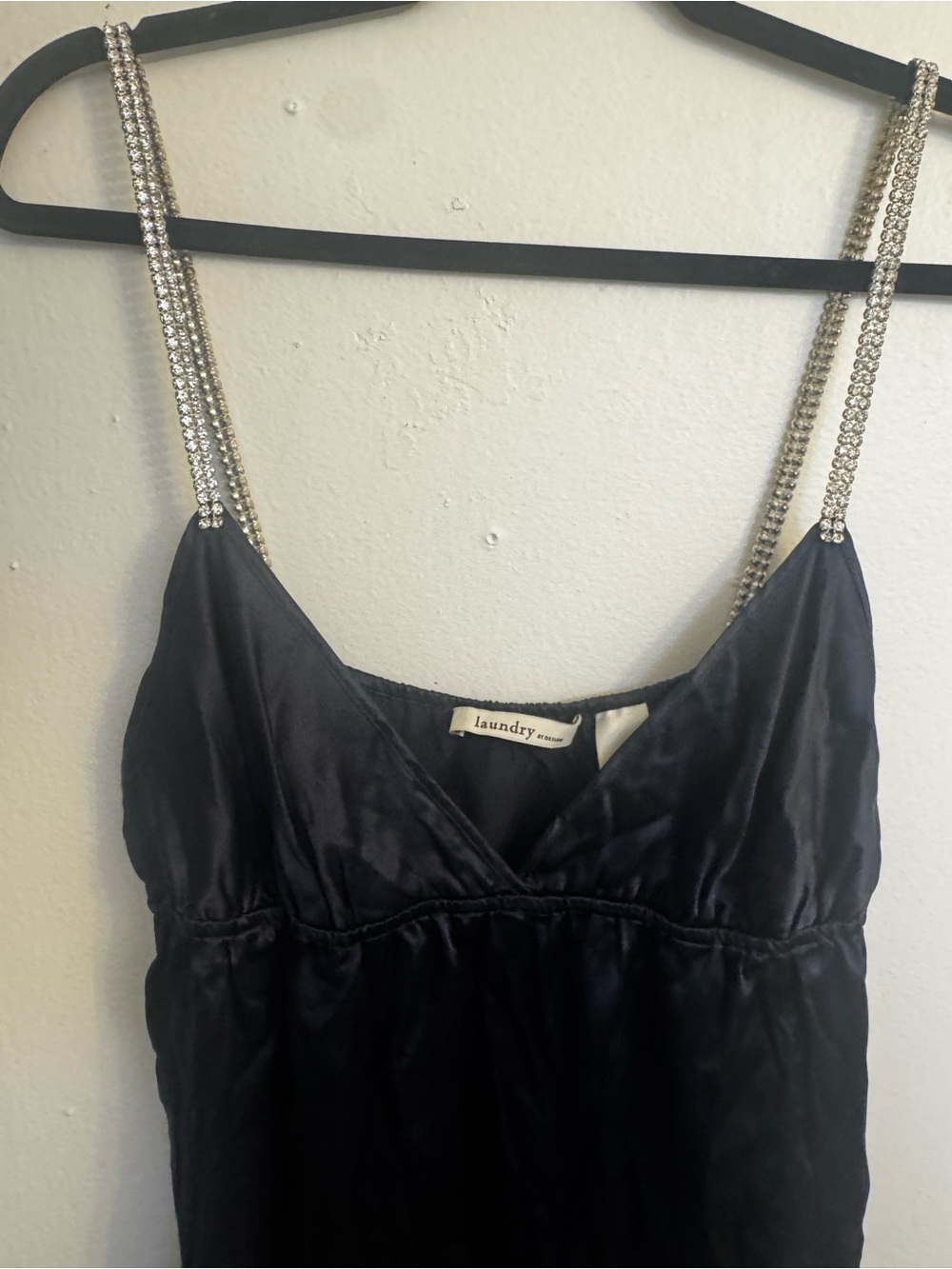 Laundry by Design Navy 100% Silk Tank with Rhinestone Embellished Straps